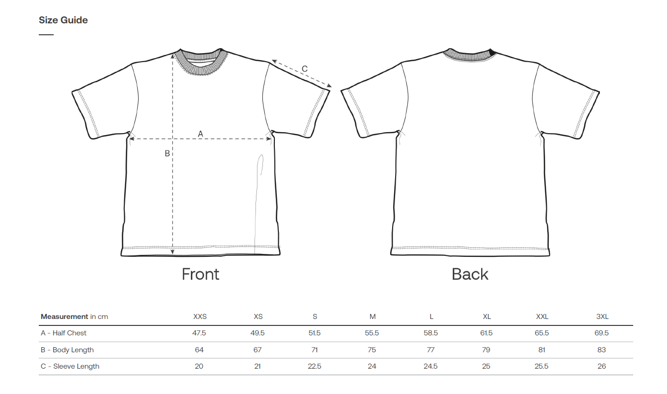 Size Chart for Sparker 2.0 T-Shirt