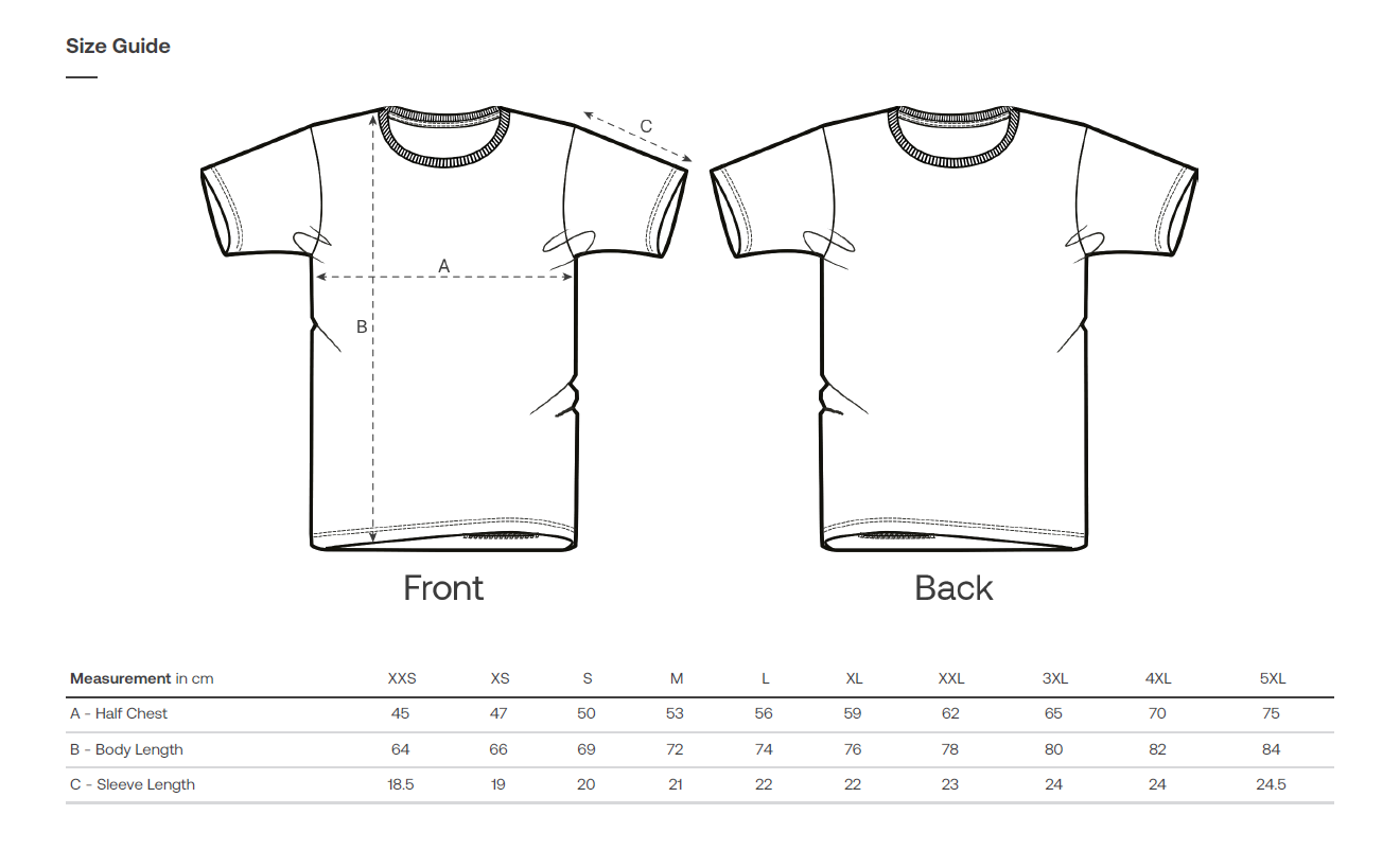 Size Chart for Rocker T-Shirt